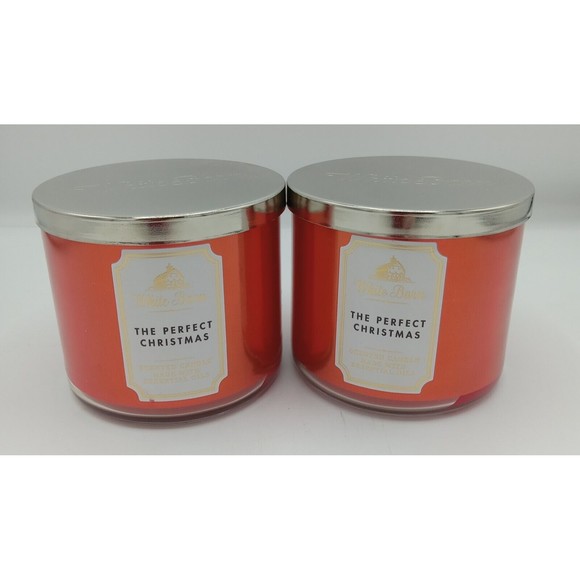Lot Of 2 Bath & Body Works, White Barn THE PERFECT CHRISTMAS Candles 3 Wick - Picture 1 of 3